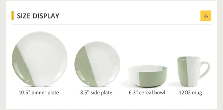 16pcs white and green spliced color glaze dinner set