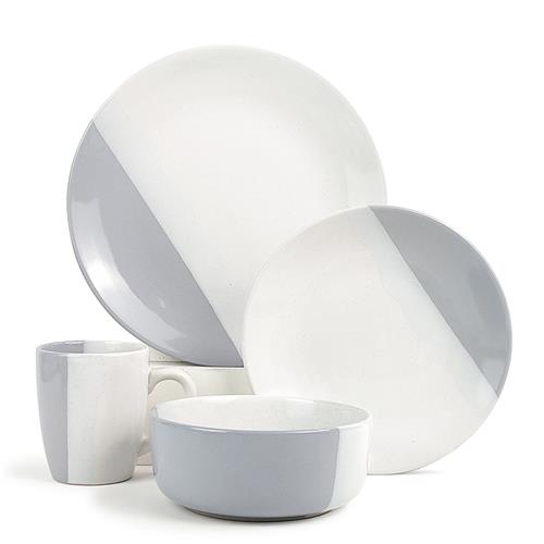 white and blue spliced glazed dinner set