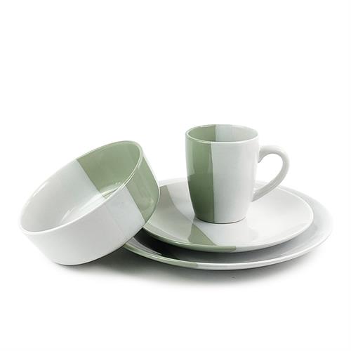 white and green spliced glaze dinnerware