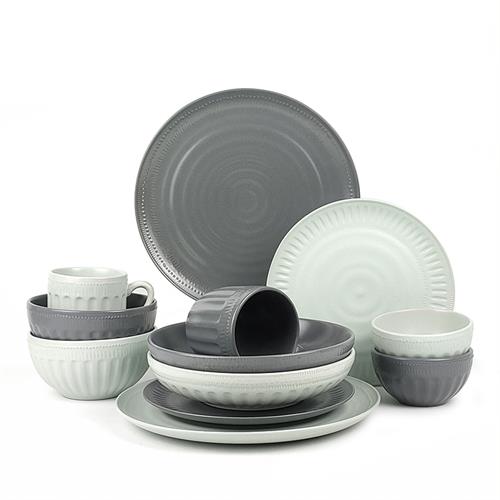 20pcs solid color embossed dinnerset