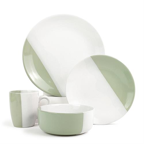 16pcs white and green spliced glaze dinnerware set