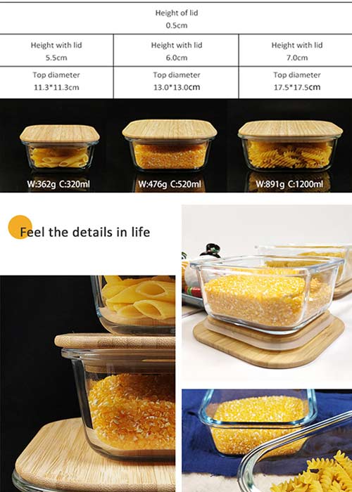 square shape glass food container