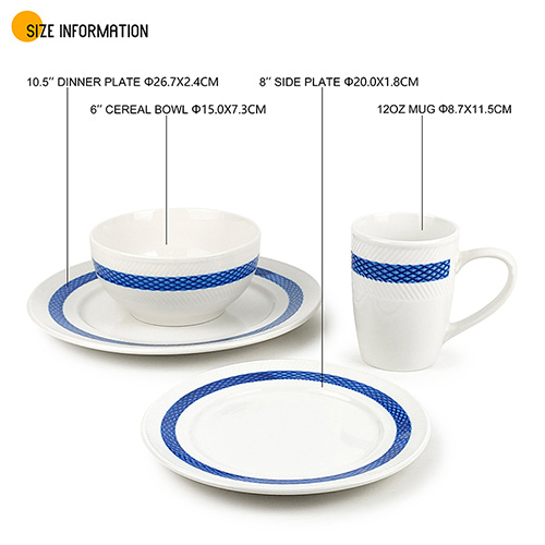 porcelain dinnerware set with blue band