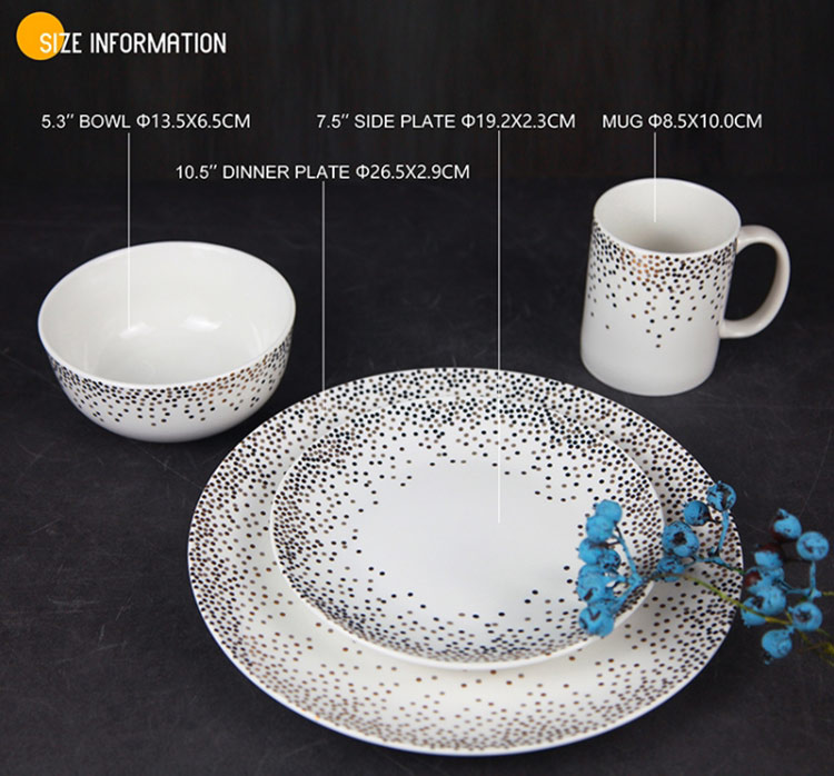 porcelain dinner set with dotted design