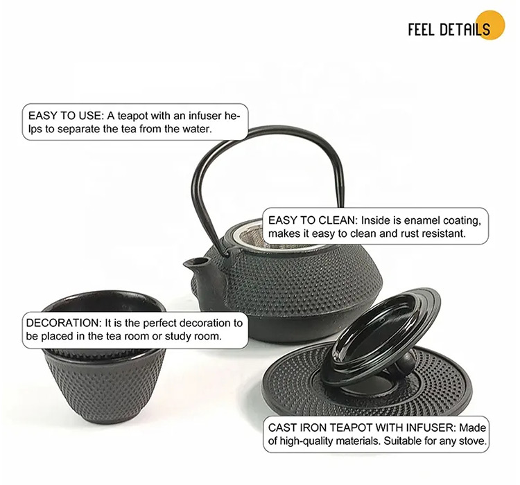 black cast iron teapot with tea cup