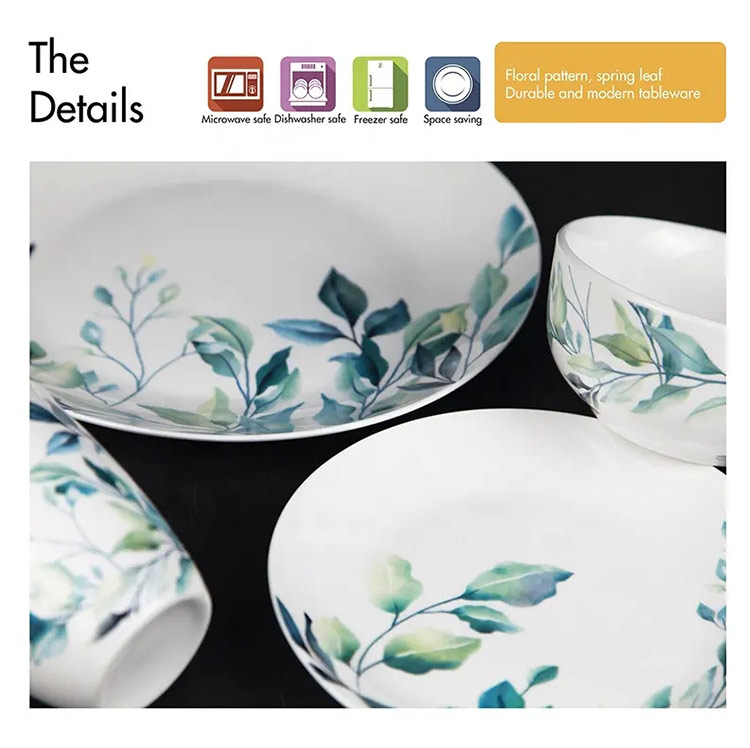 decal porcelain dinnerware with green leaf