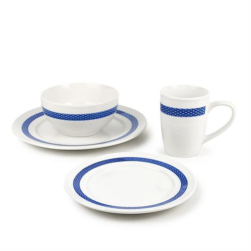 white dinnerset with blue band