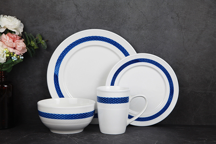 embossed dinnerset with blue band