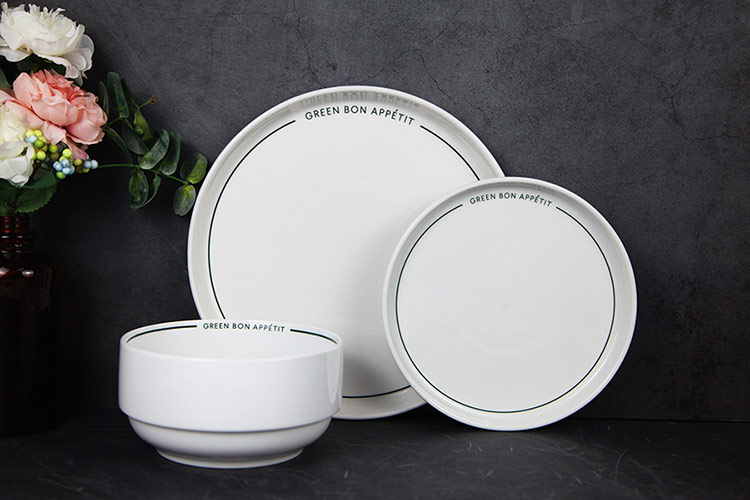 stackable porcelain dinner set with decal letters