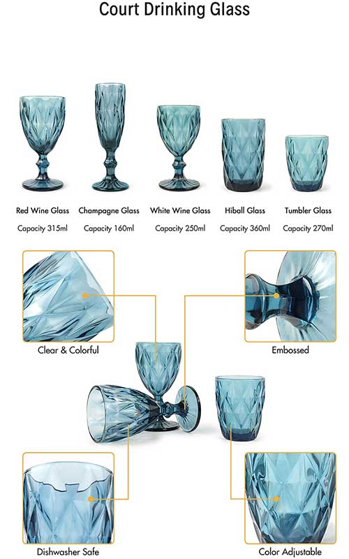 blue court drinking glassware set