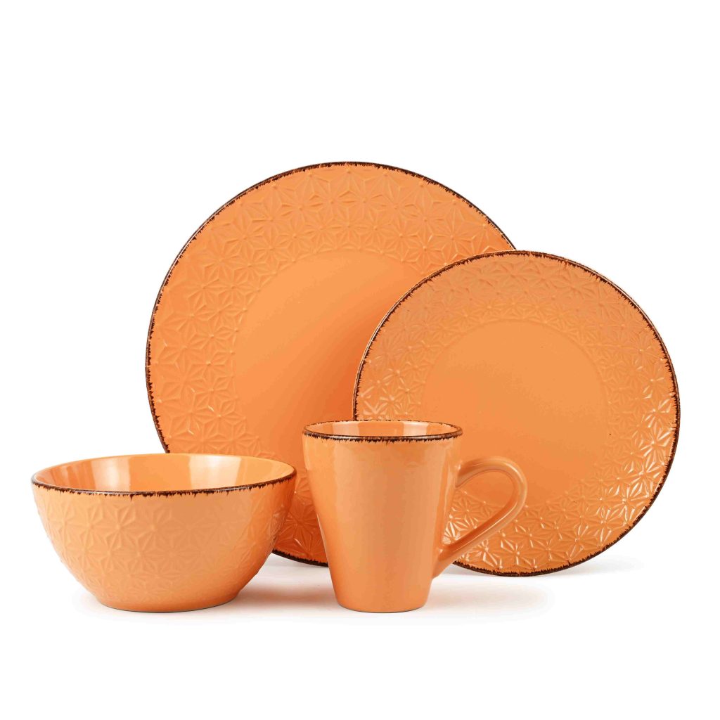 Embossed Stoneware Dinnerset with Brown Rim Raylon