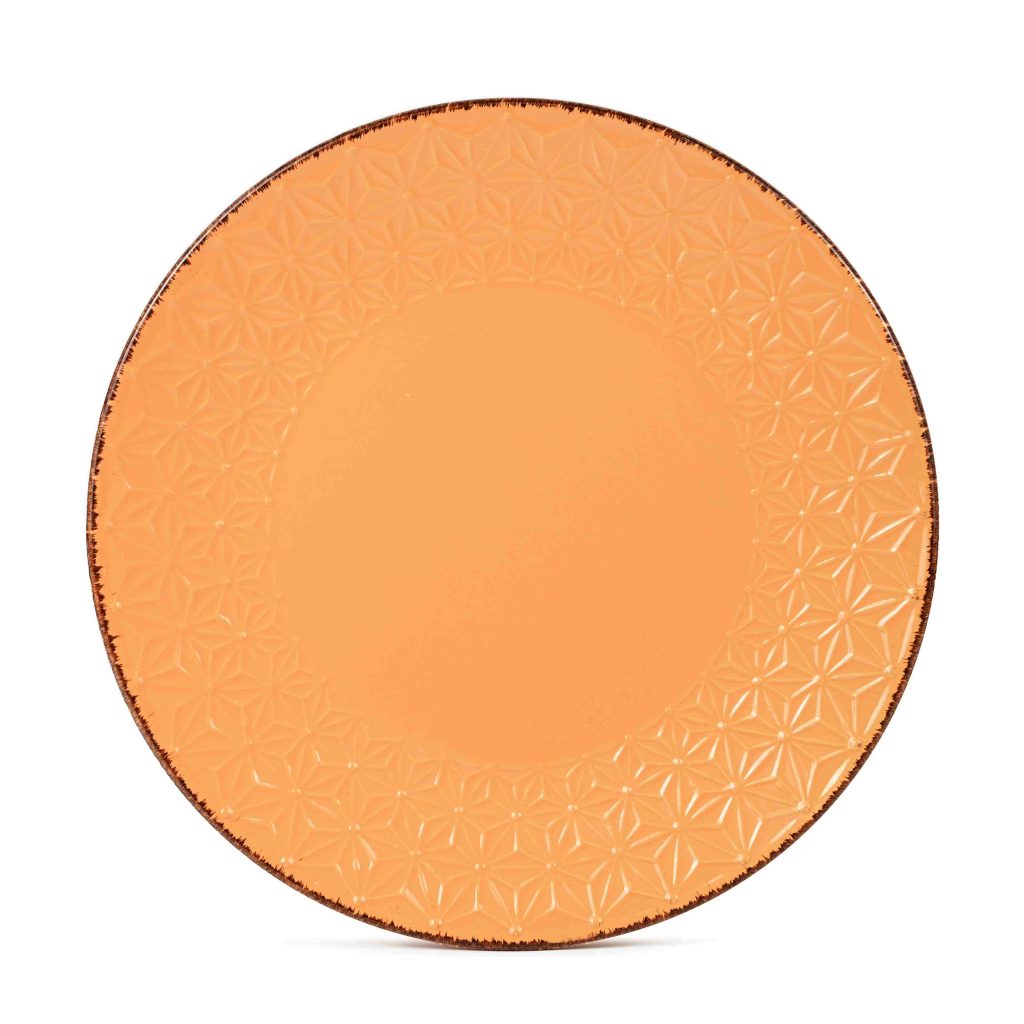 Embossed Stoneware Dinnerset with Brown Rim - Raylon