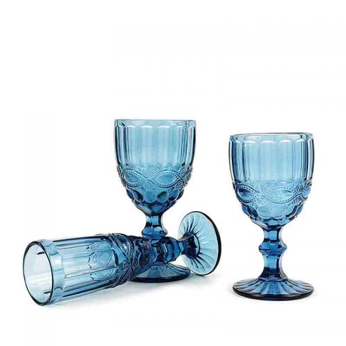 blue drinking wine glass set