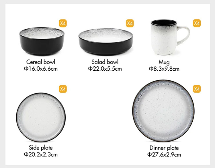 20pcs black & white reactive glaze dinner set