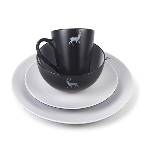 white and black two tone dinner set