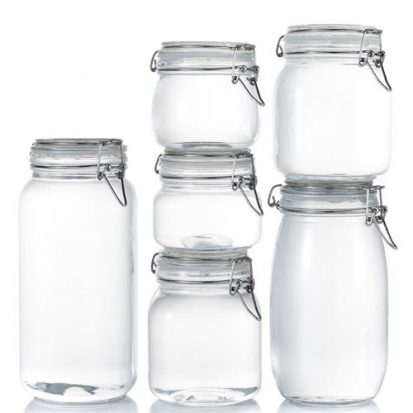glass mason jar with clip-top