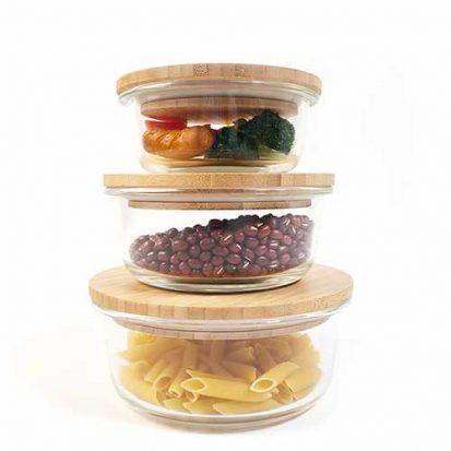 price of round glass container with bamboo lid