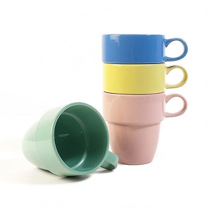 solid color stackable ceramic mugs