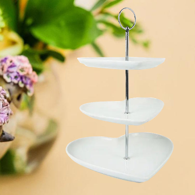 3-tier pure white ceramic snack stand