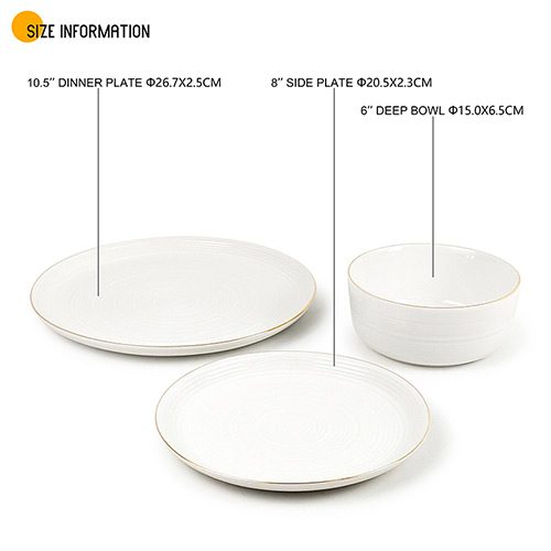 white porcelain tableware with gold rim