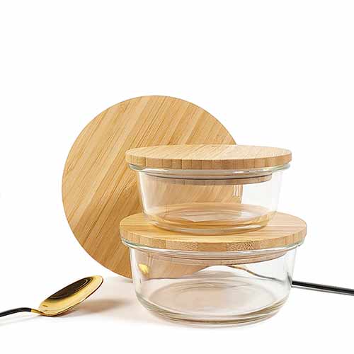 round glass container with bamboo lid