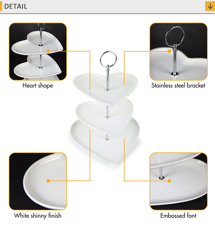 heart shaped 3-tier snack plates