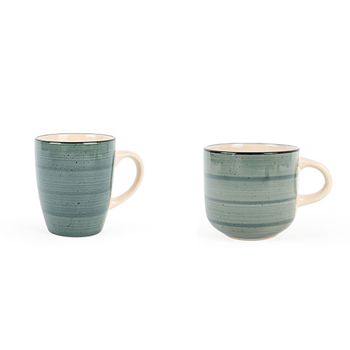 blue ceramic mugs with color rim