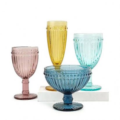wholesale colorful embossed wine glass set