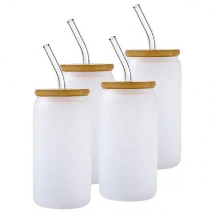 wholesale frosted glass tumbler with lid and straw