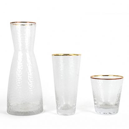 hammered wine glass tumbler with gold rim