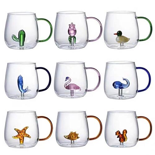 wholesale clear glass mugs with handle and colorful 3D design