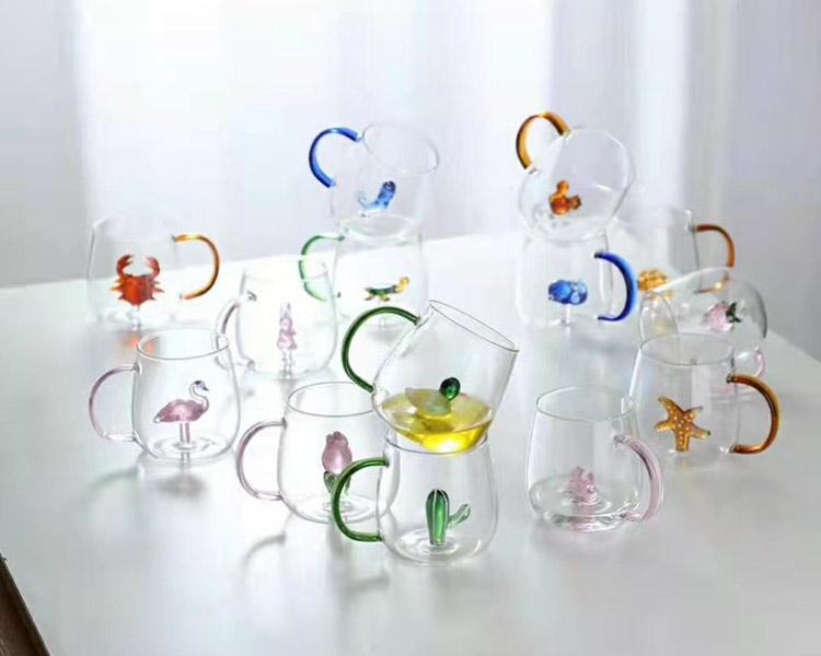 3D animal design glass cup with handle