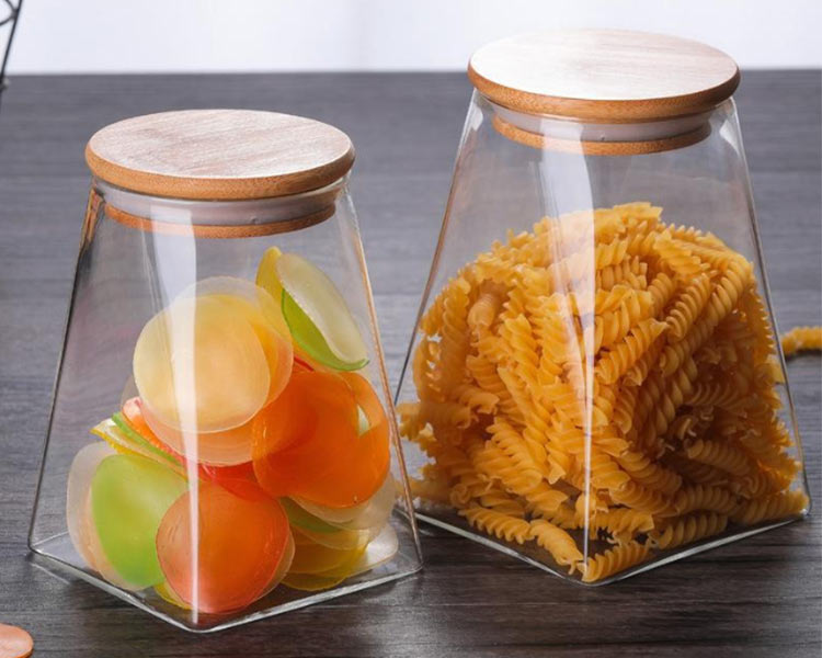 wholesale square bottom glass canister with bamboo lid