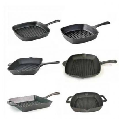 pre-seasoned square cast iron grill pan set