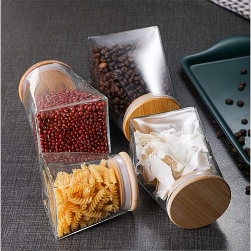 wholesale glass conister with bamboo lid