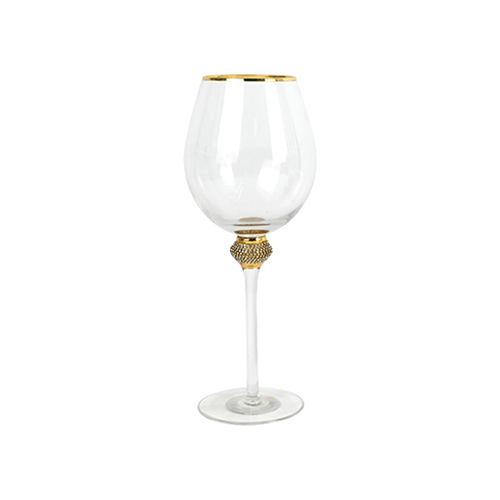 red wine glass with gold rim and diamond