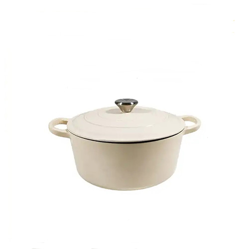 white cast iron covered casseroles