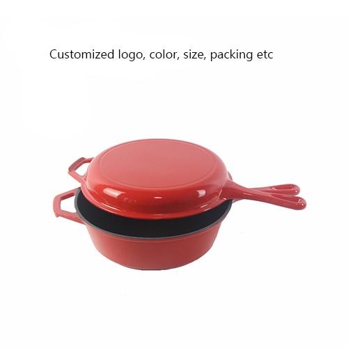 red cast iron enamel cooking pan