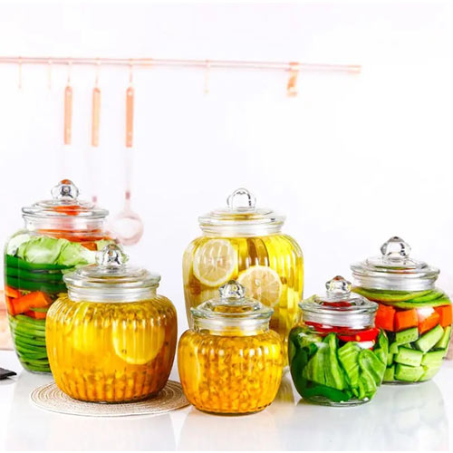 ribbed glass canister jars with lid