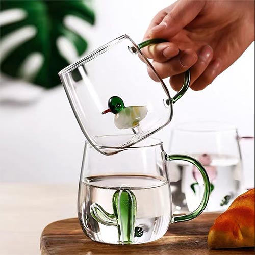 3D animal design glass cup with handle supplier