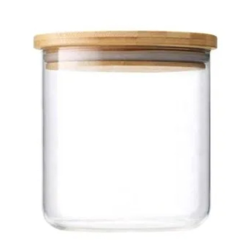 glass storage jars with wood lid for sale