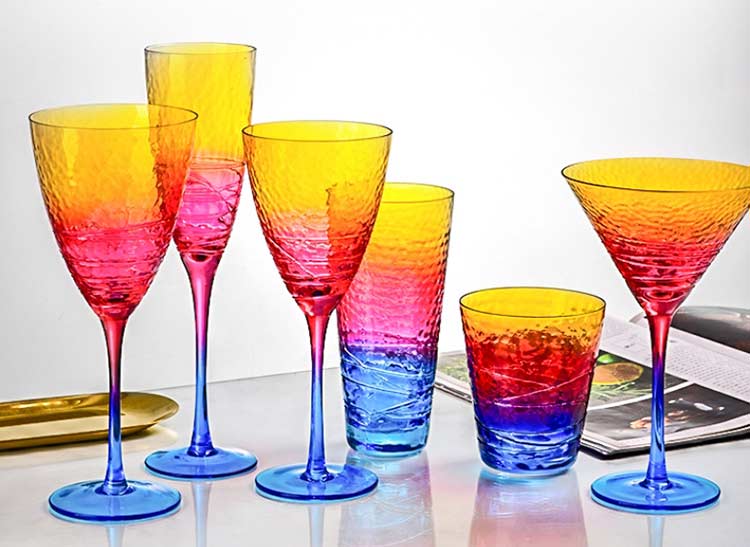spray-color gradient hammered wine glass set