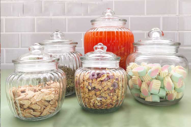 ribbed glass canister jars with lid
