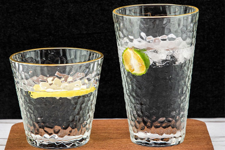 hammered glass tumbler with gold rim