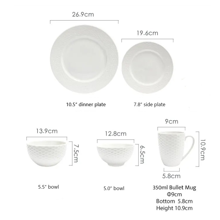 white embossed porcelain dinnerware set