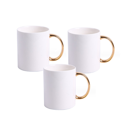 white ceramic coffee mugs with gold handles