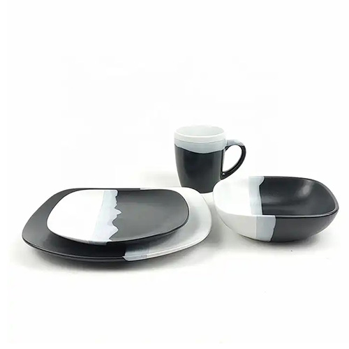 16pcs black and white rounded square dinnerware set