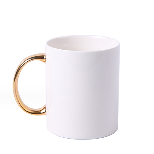white ceramic coffee mugs with gold handle for sale