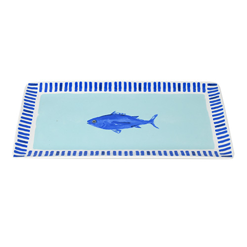 rectangular porcelain platter with fish decal