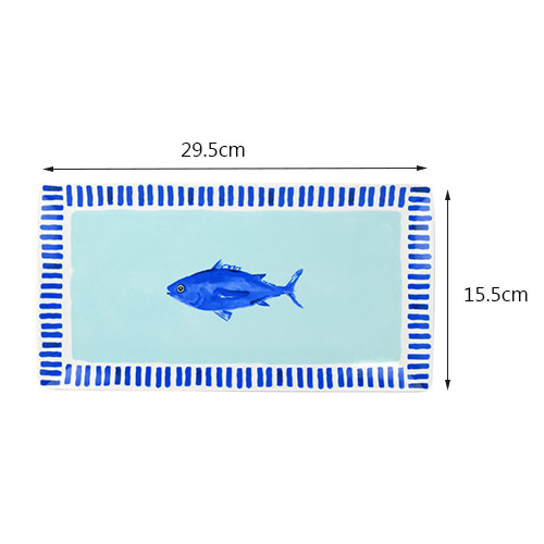 ceramic retangular platter with fish
